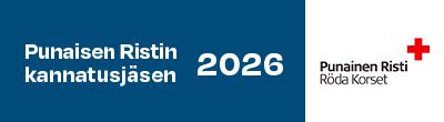 Graafinen kuva, jossa Punaisen Ristin logo sekä teksti: "Punaisen Ristin kannatusjäsen 2026"